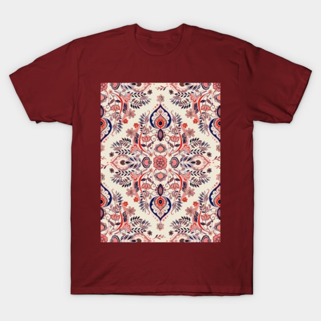 Modern Folk in Coral Red and Indigo T-Shirt by micklyn